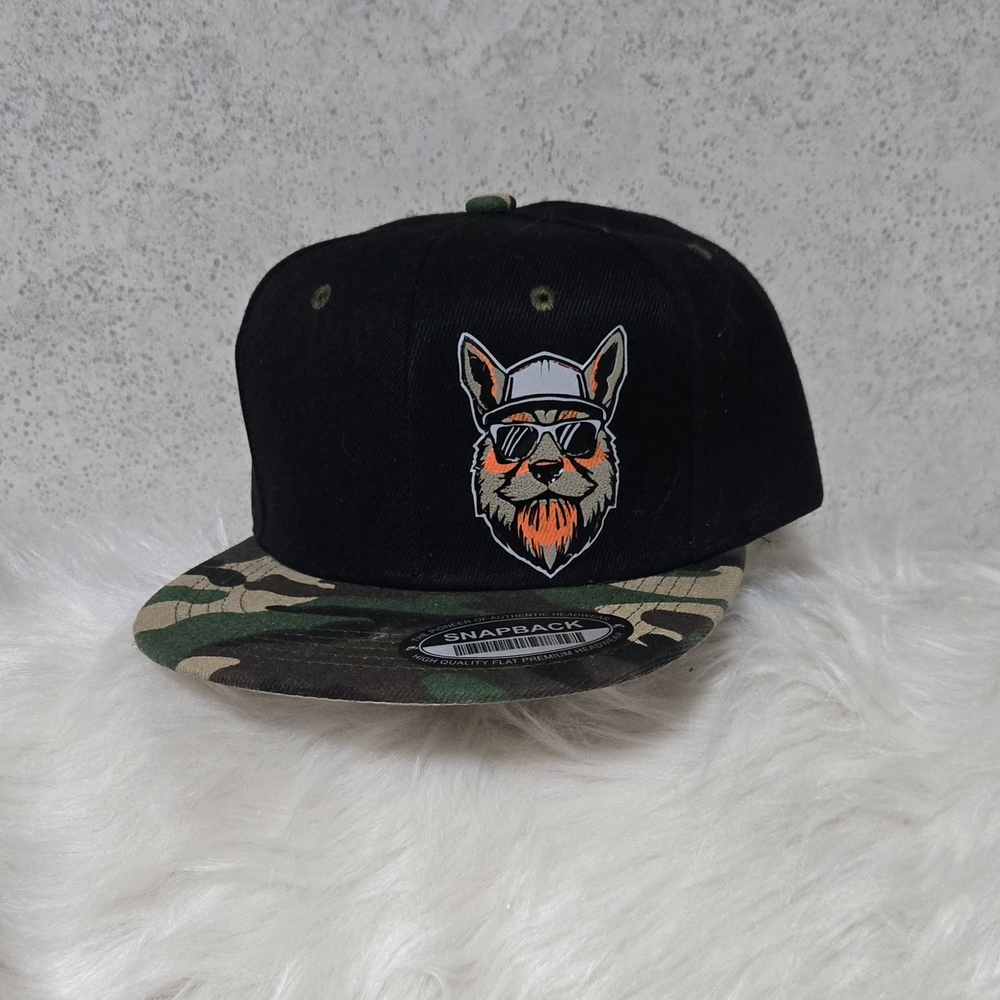 Black and Green Dog Embroidered Snapback Hat